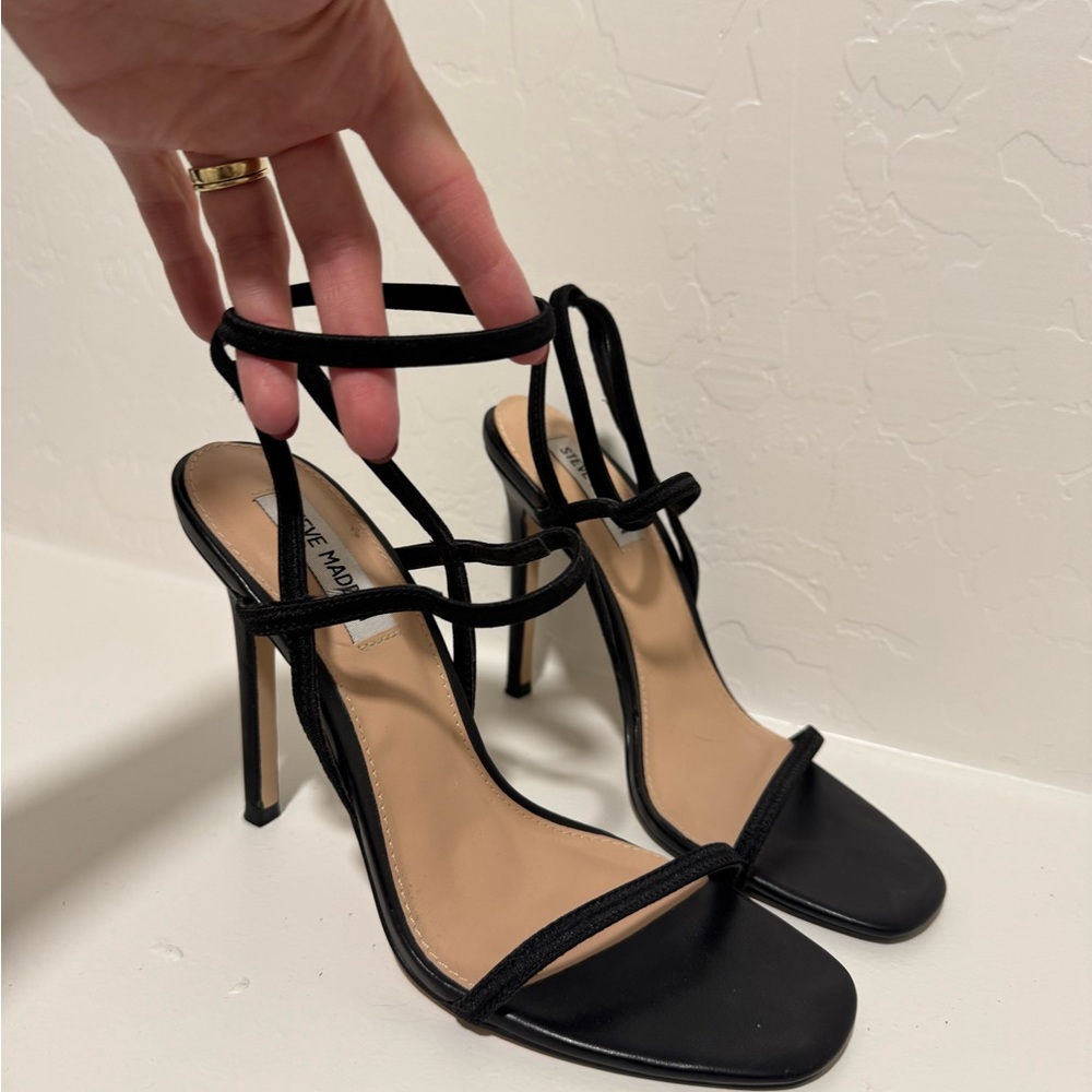 Steve Madden Nectur Stiletto Black Strappy Heels